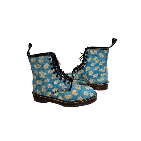 Dr. Martens Shoes - Dr. Martens Rare Vintage Retro Blue Daisy Canvas Lace Up Boots Size 7 UK 9 US